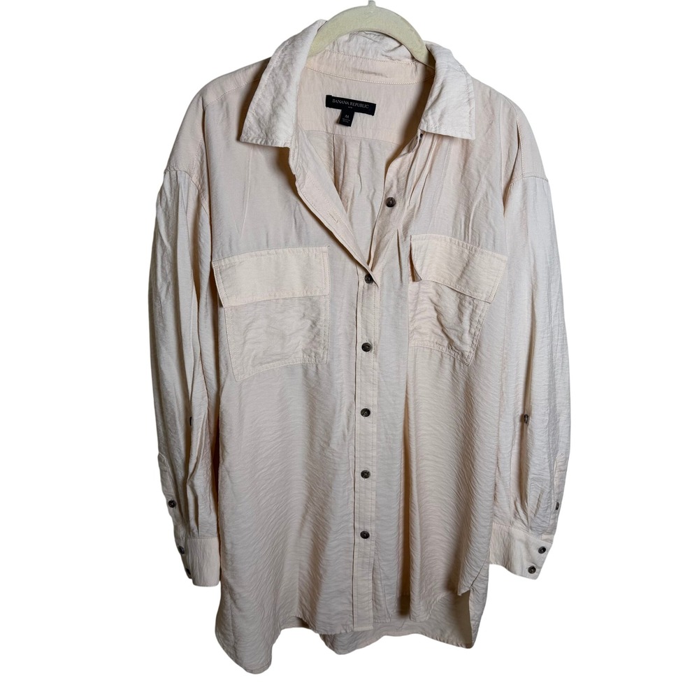 Banana Republic Womens M Pale Peach Rayon Blend Utility Button Down Shirt Pocket